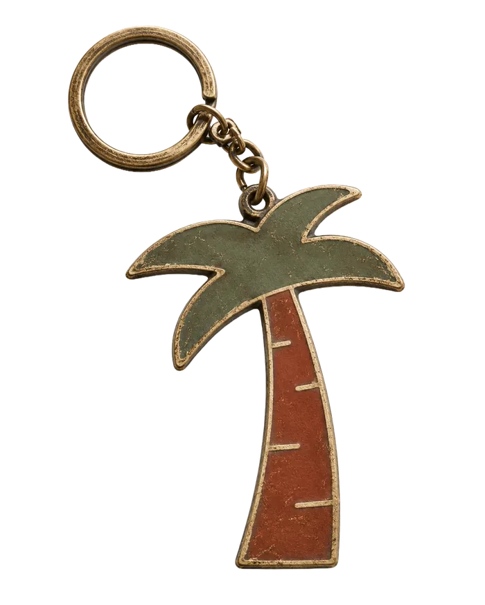 Palm-tree vinyl keychain on a brass ring